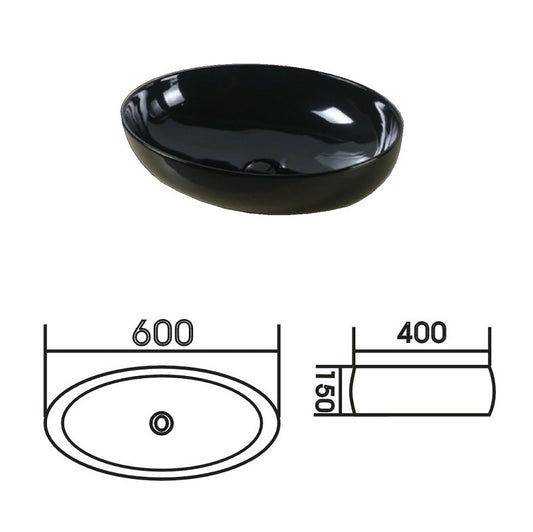 Above Counter Basin Gloss Black Oval 600mm