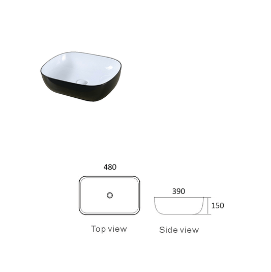 Above Counter Basin Black & White 485mm