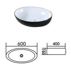 Above Counter Basin Black & White Oval 600mm