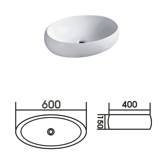 Above Counter 33 White Oval 600x400x150mm