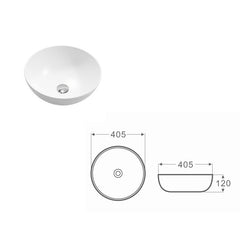 Above Counter Ceramic 22 Round White Gloss Basin 405mm