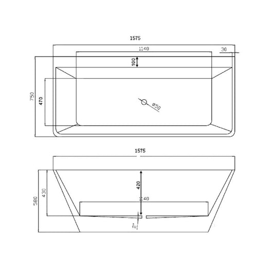 Alba Back To Wall Bathtub 1500mm