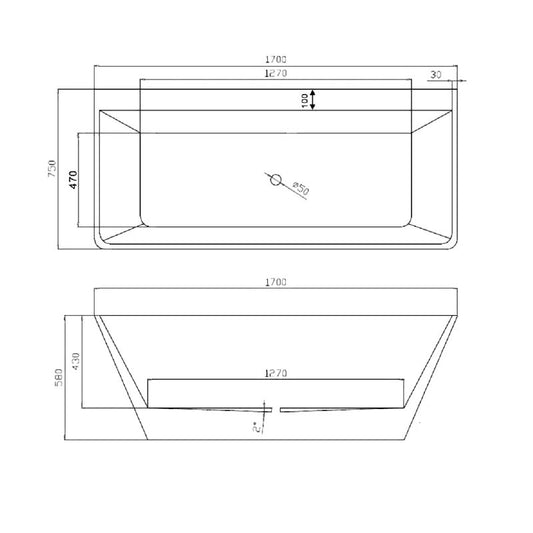 Alba Back To Wall Bathtub 1700mm