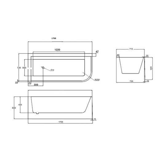 Alba Multi-Fit Left Bathtub 1700mm