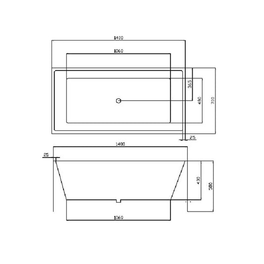 Alba Multi-Fit Rectangle Bathtub 1400mm