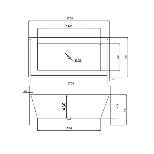 Alba Multi-Fit Rectangle Bathtub 1700mm