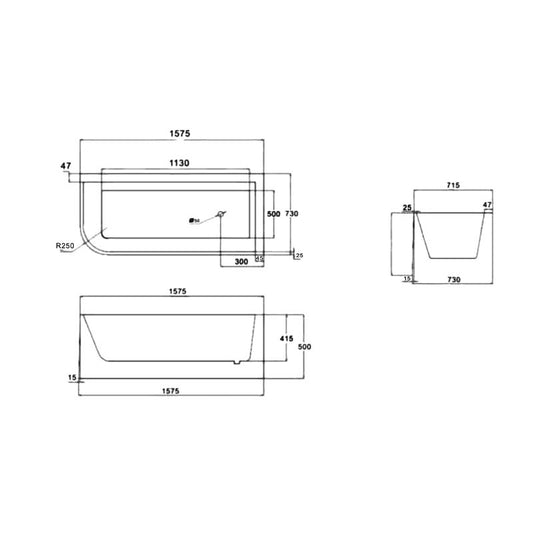 Alba Multi-Fit Right Bathtub 1500mm