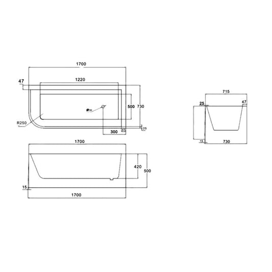 Alba Multi-Fit Right Bathtub 1700mm