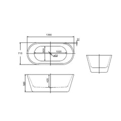 Alba Oval Slim Freestanding Bathtub 1400mm