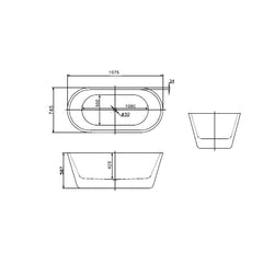 Alba Oval Slim Freestanding Bathtub 1500mm