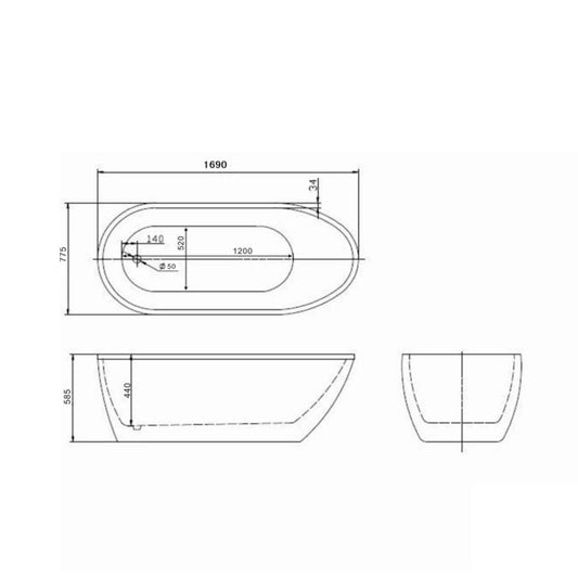 Alba Ovate Free Standing Bath Tub 1690mm