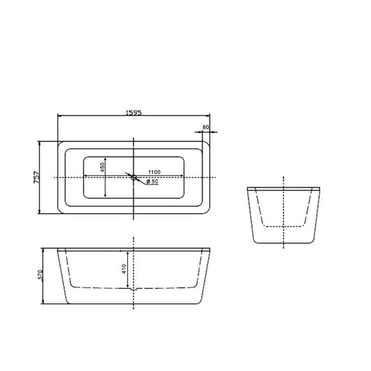 Alba Rectangle Freestanding Bathtub 1500mm