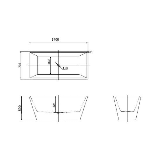 Alba Rectangle Slim Freestanding Bathtub 1400mm