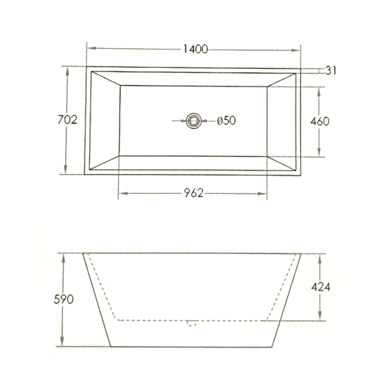 Alba Back To Wall Bathtub 1400mm