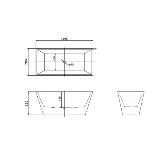 Alba Rectangle Slim Freestanding Bathtub 1500mm