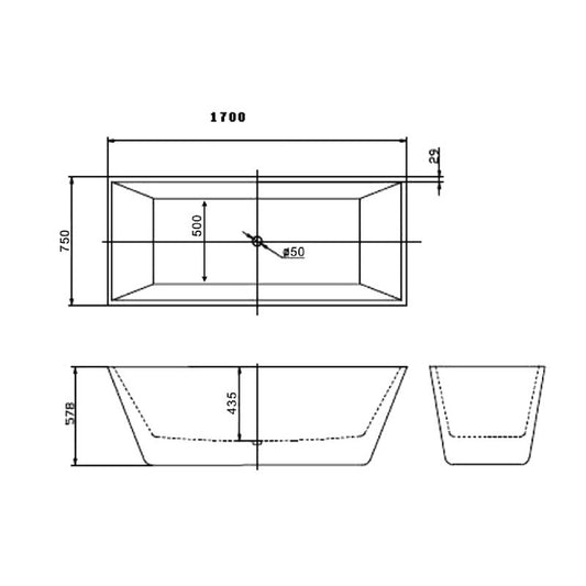 Alba Rectangle Slim Freestanding Bathtub 1700mm