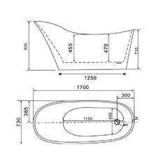 Alba Victorian Matte Black Freestanding Bathtub 1700mm