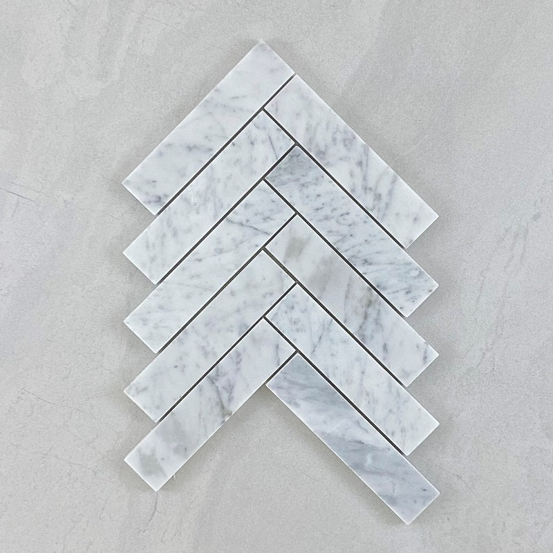 Carrara White Herringbone Honed