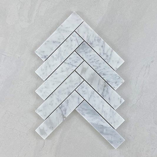 Carrara White Herringbone Honed