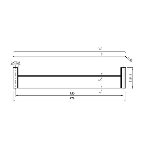 Aya Double Towel Bar Matt Black 750