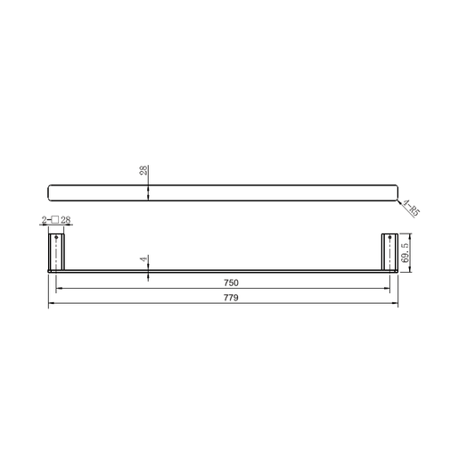 Aya Single Towel Bar Matt Black 750