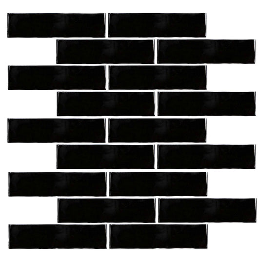 Central Handmade Subway Black Gloss 75x300mm - Ceramicahomes