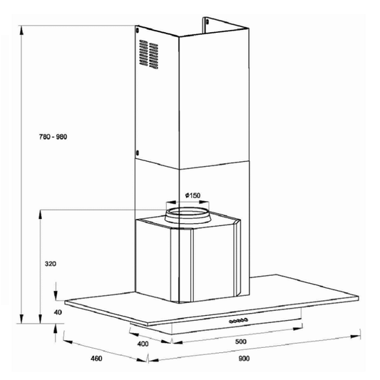 DI LUSSO CH907GSS Stainless Steel Slimline Glass Canopy Rangehood 900mm - Ceramicahomes