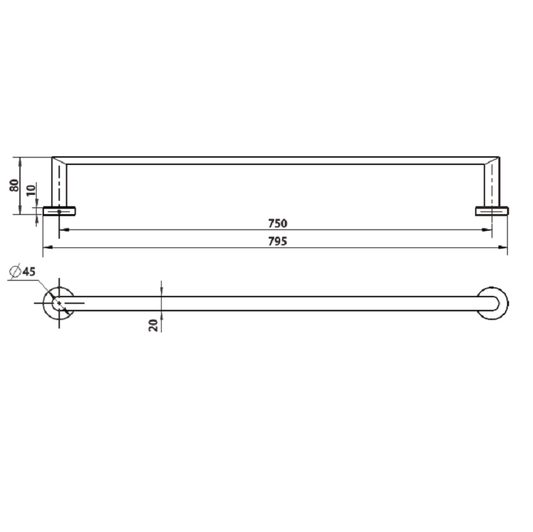 Camilla Single Towel Bar Chrome 750