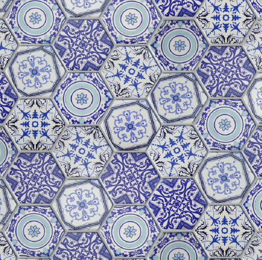 Casablanca Hexagonal Blue Satin 73x73