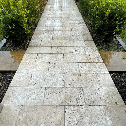 Classic Travertine Tumbled Driveway 410x200mm