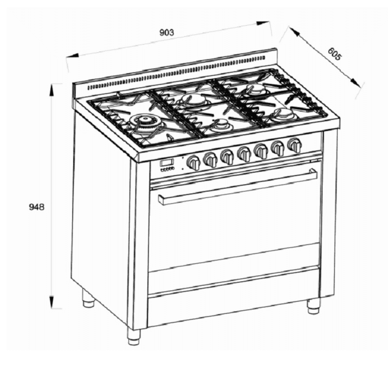 DI LUSSO FS909G5CSD  Freestanding Dual Fuel Cooker 900mm - Ceramicahomes