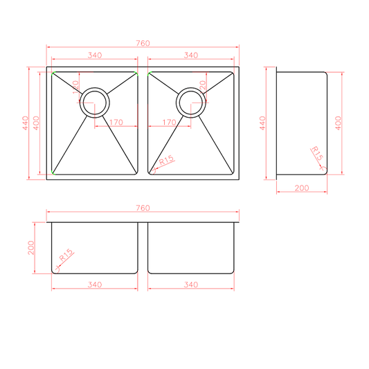 Handmade Double Bowl Square 760