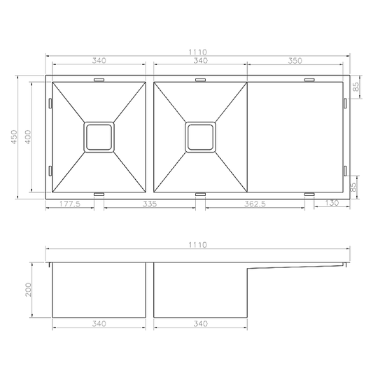 Handmade Double Bowl Square Drainer 1110