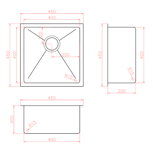 Handmade Single Bowl Square 450