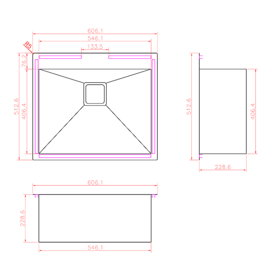 Handmade Single Bowl Square 606