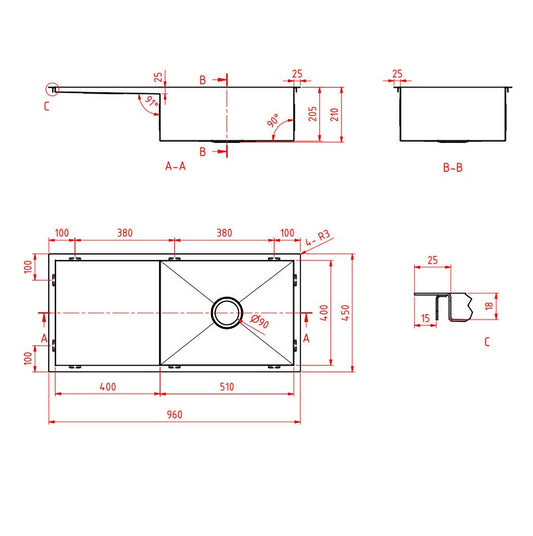 Handmade Kitchen Sink single Bowl with Drainer Square 960