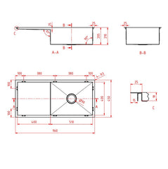 Handmade Kitchen Sink single Bowl with Drainer Square 960