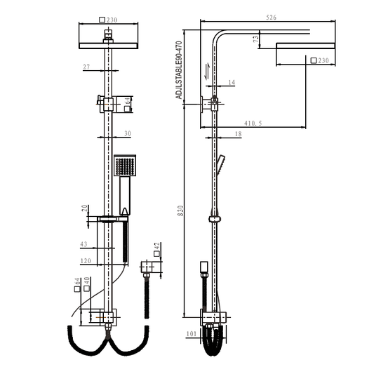 Hanna Shower Column Set Adjustable Chrome