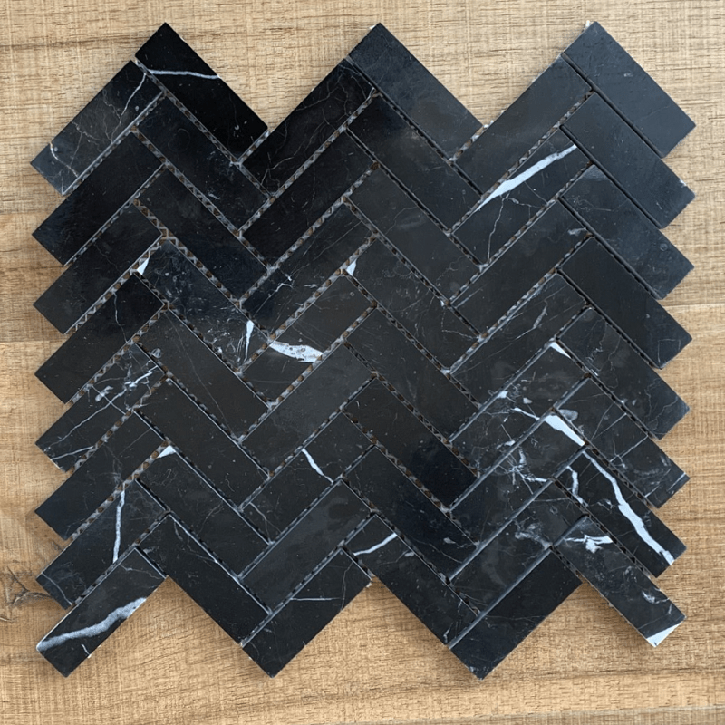 Classic Herringbone Marquina Black Honed