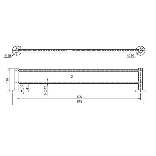 Mara Double Towel Bar Matt Black 600