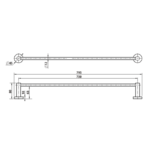 Mara Single Towel Bar 750