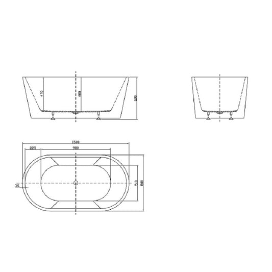 Lars Oval Slim Freestanding Bathtub 1500mm