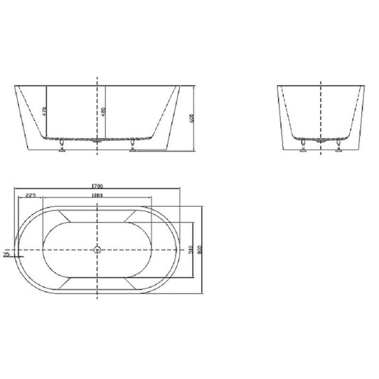 Lars Oval Slim Freestanding Bathtub 1700mm