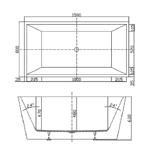 Lars Rectangle Slim Freestanding Bathtub 1500mm