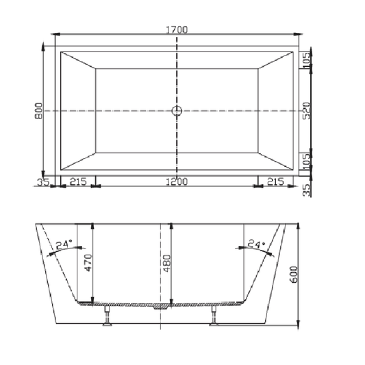 Lars Rectangle Slim Freestanding Bathtub 1700mm