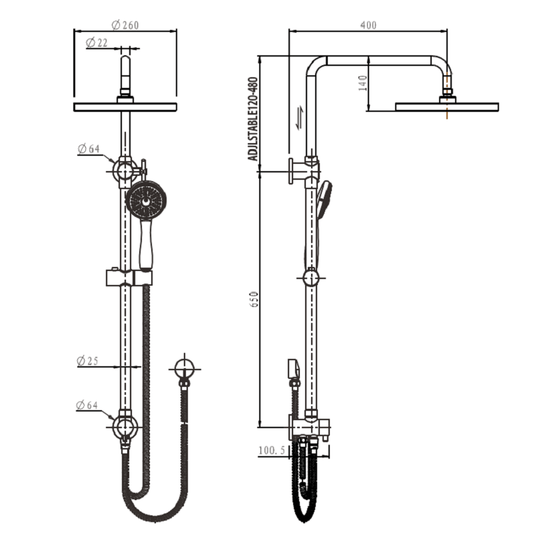 Mara Shower Column Set Adjustable Chrome